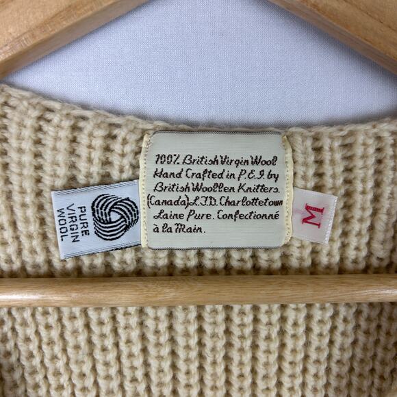 British Woollen Knitters 100% Wool 70s Cable Sweater Vest Cardigan Womens Size M - Picture 4 of 8